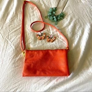 Orange Crossbody Mini Clutch Purse with Adjustable Strap